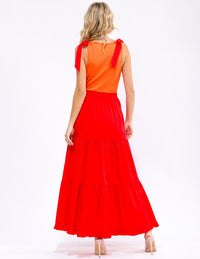 WOMEN'S SLEEVELESS FRONT POCKET TIERED COLORBLOCK MAXI DRESS