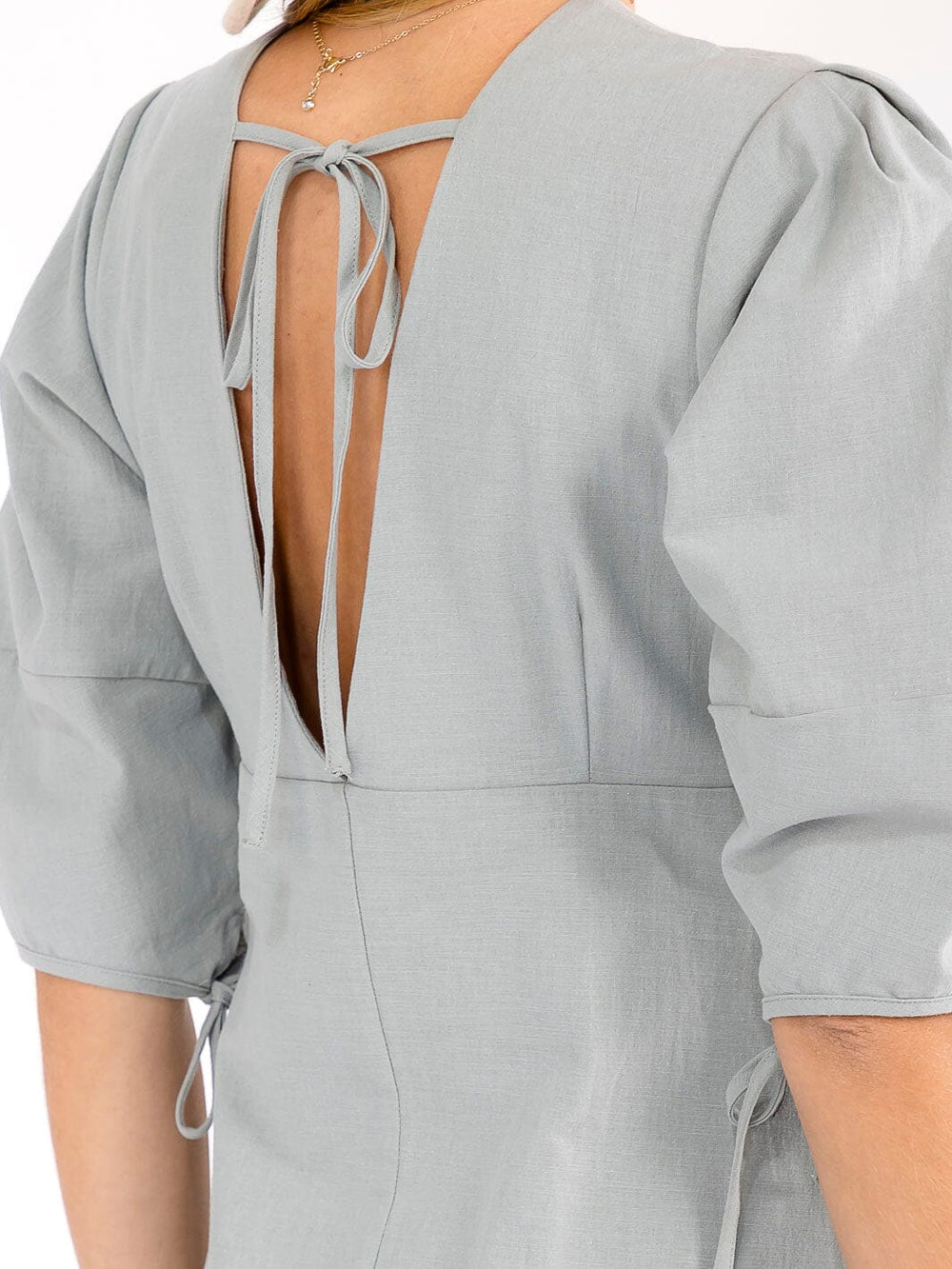 WOMEN'S SHORT SLEEVE V-NECK BUTTON UP OPEN BACK MAXI DRESS