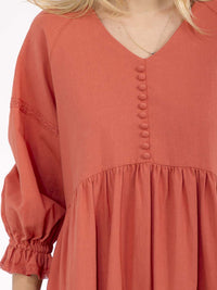 WOMEN'S 3/4 SLEEVE V-NECK FRONT POCKETS LOOSE FIT LINEN MAXI DRESS
