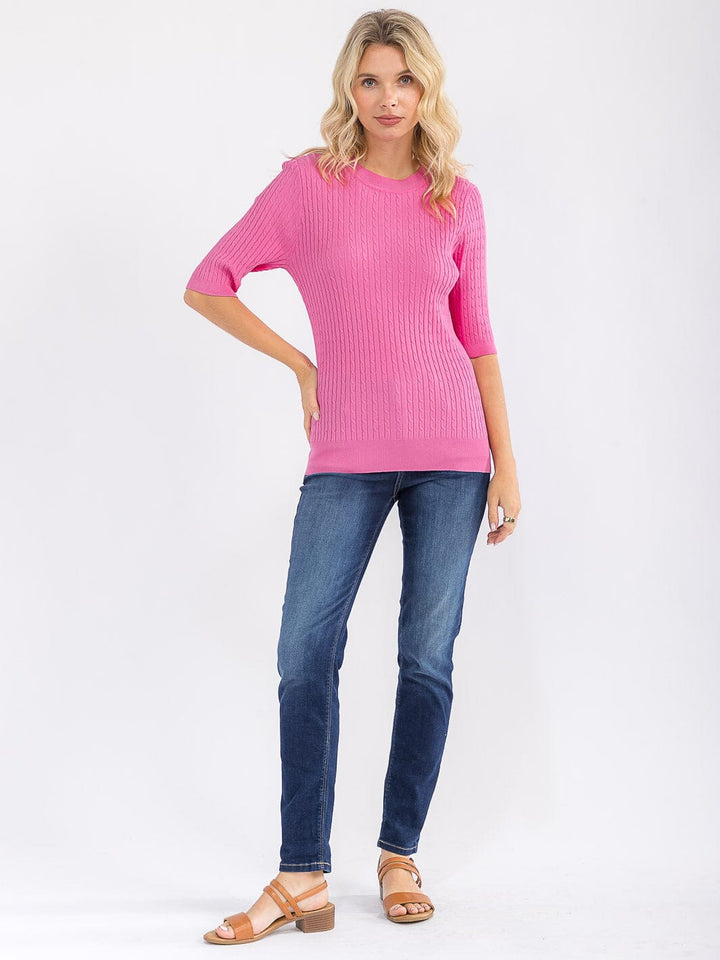 WOMEN'S SHORT SLEEVE RIBBED DETAILED BLOUSE