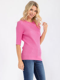 WOMEN'S SHORT SLEEVE RIBBED DETAILED BLOUSE