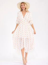 WOMEN'S SHORT SLEEVE V-NECK EYELET DETAILED MIDI DRESS