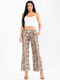 WOMEN'S ELASTIC WASIT POCKETS MULTI PRINT WIDE LEG PANTS