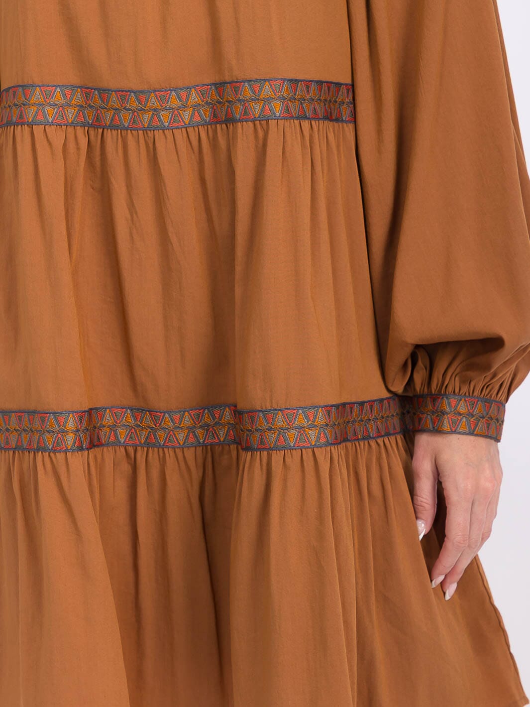 WOMEN'S LONG SLEEVE TRIM DETAILED TIERED MINI DRESS