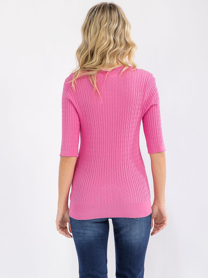 WOMEN'S SHORT SLEEVE RIBBED DETAILED BLOUSE