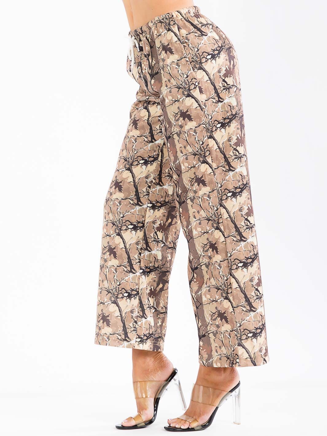 WOMEN'S ELASTIC WASIT POCKETS MULTI PRINT WIDE LEG PANTS