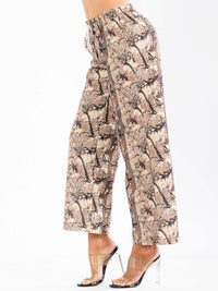 WOMEN'S ELASTIC WASIT POCKETS MULTI PRINT WIDE LEG PANTS