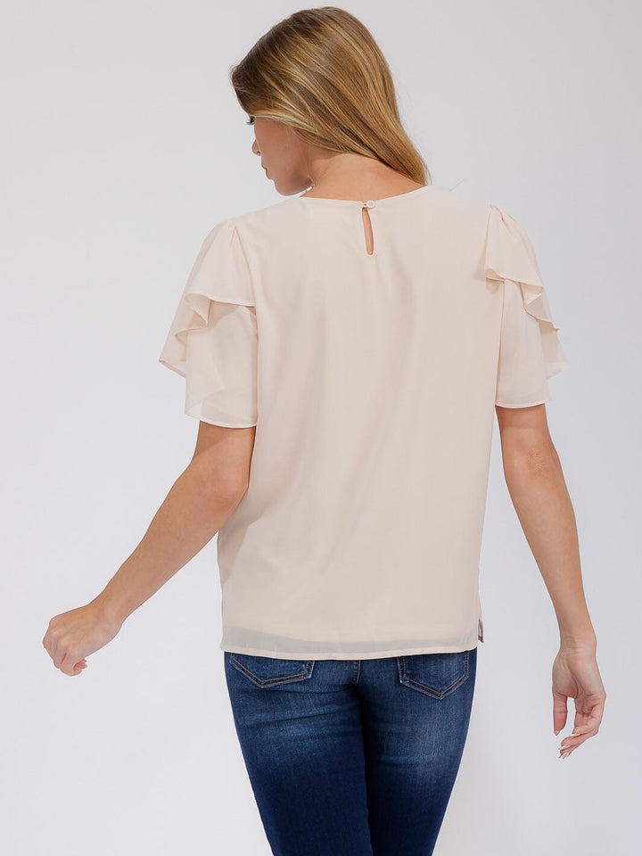 WOMEN'S SHORT RUFFLE SLEEVE TUNIC BLOUSE