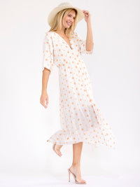 WOMEN'S SHORT SLEEVE V-NECK EYELET DETAILED MIDI DRESS