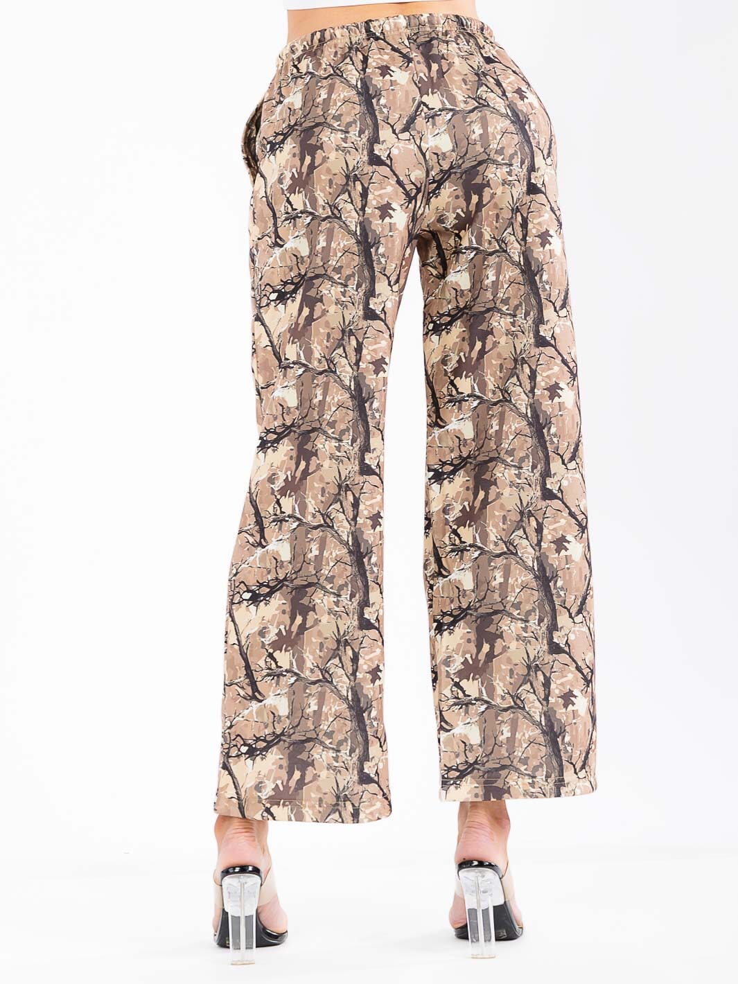 WOMEN'S ELASTIC WASIT POCKETS MULTI PRINT WIDE LEG PANTS