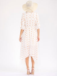 WOMEN'S SHORT SLEEVE V-NECK EYELET DETAILED MIDI DRESS