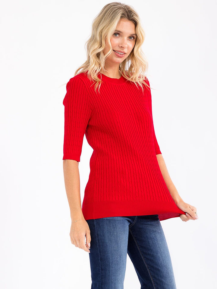 WOMEN'S SHORT SLEEVE RIBBED DETAILED BLOUSE