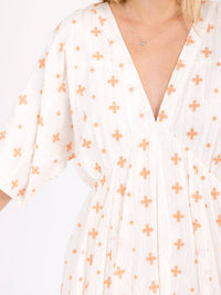 WOMEN'S SHORT SLEEVE V-NECK EYELET DETAILED MIDI DRESS
