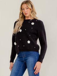 WOMEN'S LONG SLEEVE PULLOVER FLOWER CROCHET SWEATER