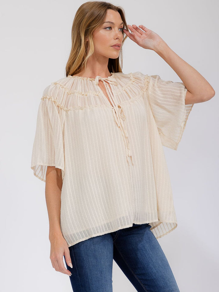 WOMEN'S SHORT SLEEVE V-NECK LOOSE FIT BLOUSE