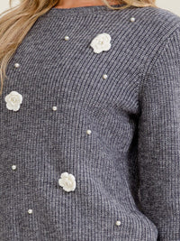 WOMEN'S LONG SLEEVE PULLOVER FLOWER CROCHET SWEATER