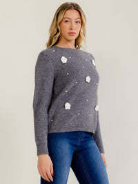 WOMEN'S LONG SLEEVE PULLOVER FLOWER CROCHET SWEATER