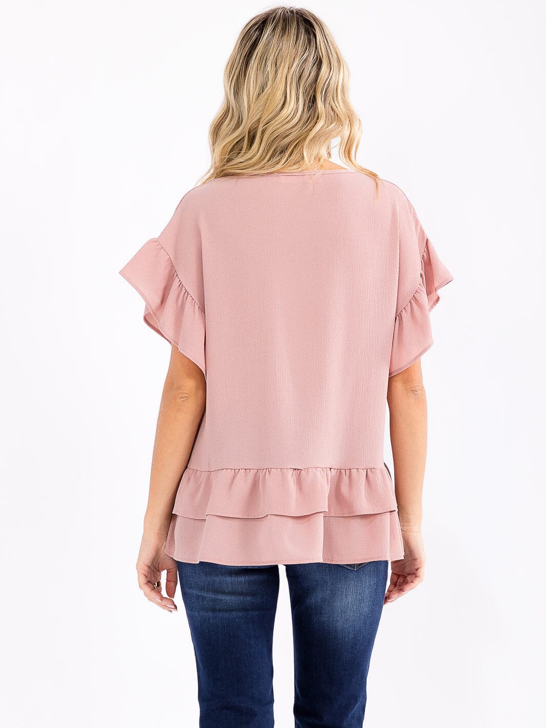 WOMEN'S SHORT RUFFLE SLEEVE TIERED BLOUSE