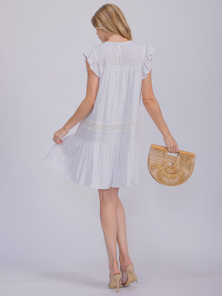 WOMEN'S RUFFLE SLEEVE TRIM DETAILED TIERED TUNIC MINI DRESS