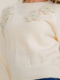 WOMEN'S LONG SLEEVE CROCHET FLOWER DETAILED PULLOVER SWEATER