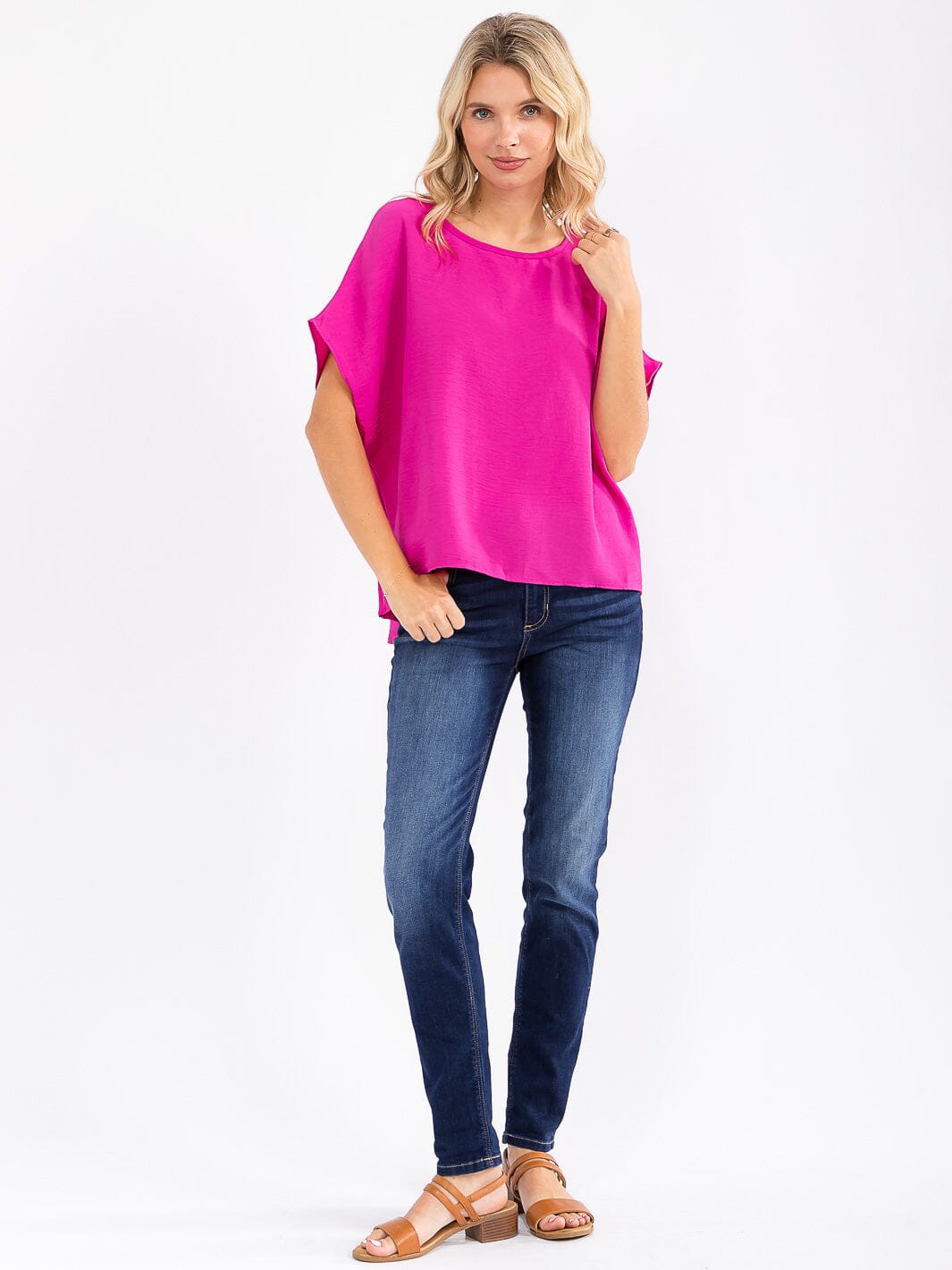 WOMEN'S SHORT SLEEVE HIGH-LOW LOOSE FIT BLOUSE