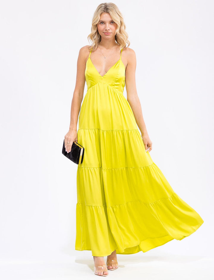 WOMEN'S SLEEVELESS V-NECK OPEN BACK TIERED MAXI DRESS