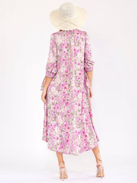 WOMEN'S 3/4 SLEEVE FRONT POCKETS FLORAL PRINT MAXI DRESS