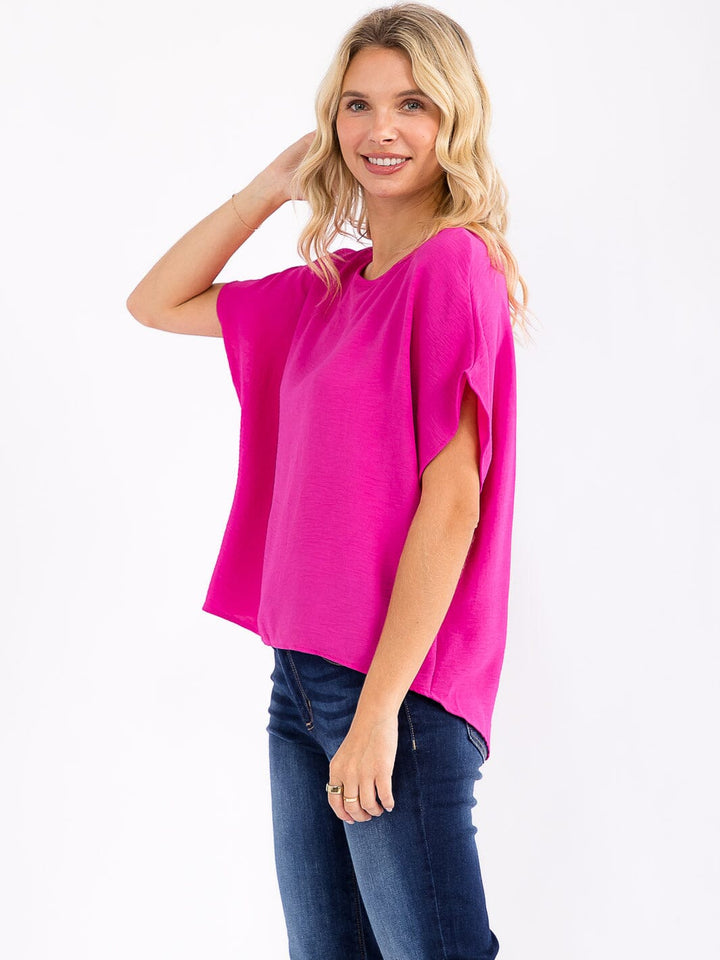 WOMEN'S SHORT SLEEVE HIGH-LOW LOOSE FIT BLOUSE