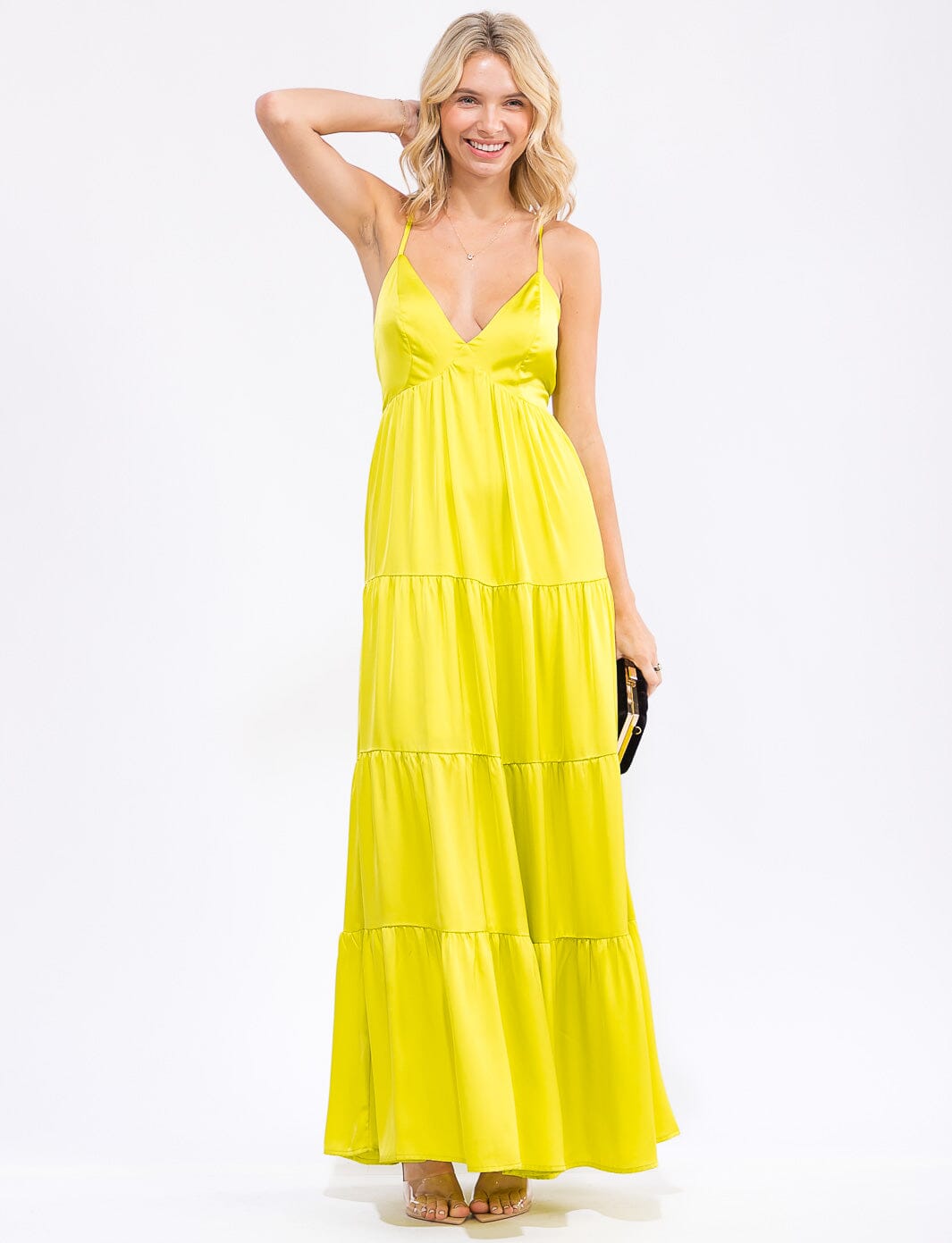 WOMEN'S SLEEVELESS V-NECK OPEN BACK TIERED MAXI DRESS
