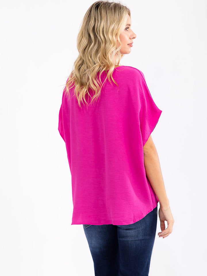 WOMEN'S SHORT SLEEVE HIGH-LOW LOOSE FIT BLOUSE