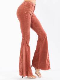 WOMEN'S BUTTON CLOSURE POCKETS BELL LEG CORDUROY PANTS