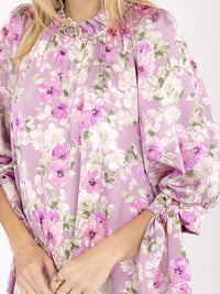 WOMEN'S 3/4 SLEEVE FRONT POCKETS FLORAL PRINT MAXI DRESS