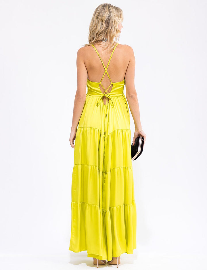 WOMEN'S SLEEVELESS V-NECK OPEN BACK TIERED MAXI DRESS
