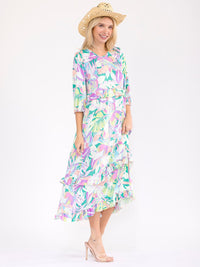 WOMEN'S 3/4 SLEEVE FRONT POCKETS FLORAL PRINT MAXI DRESS