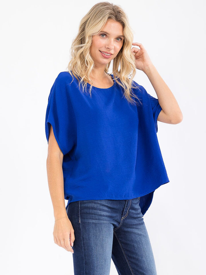 WOMEN'S SHORT SLEEVE HIGH-LOW LOOSE FIT BLOUSE