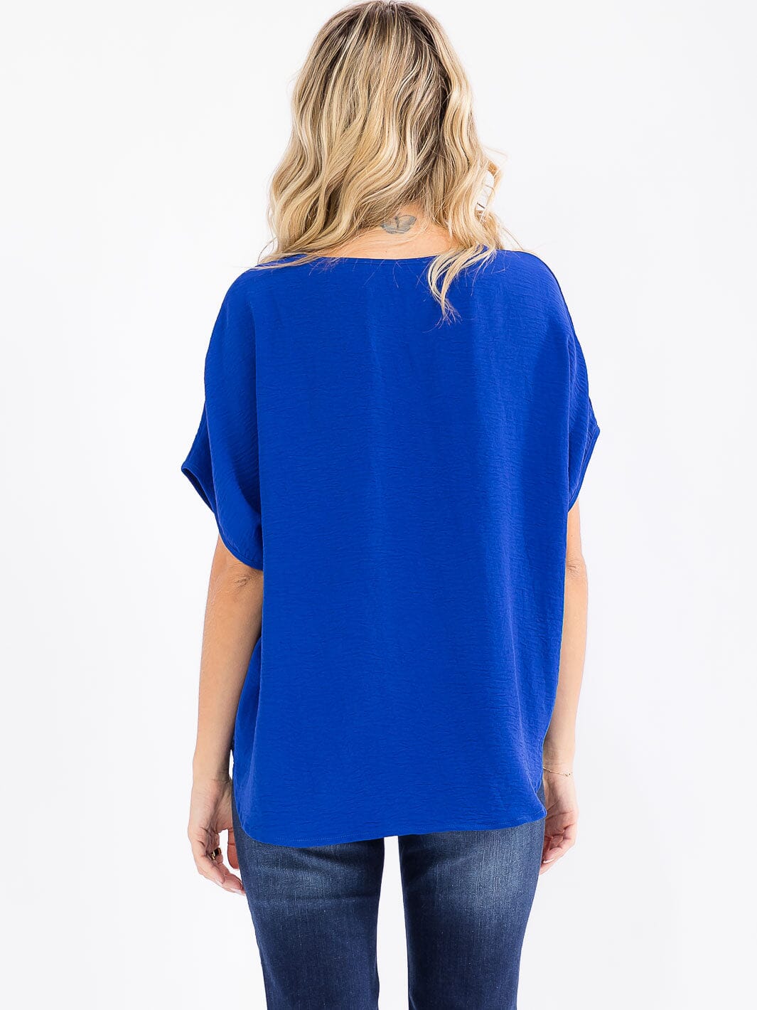 WOMEN'S SHORT SLEEVE HIGH-LOW LOOSE FIT BLOUSE