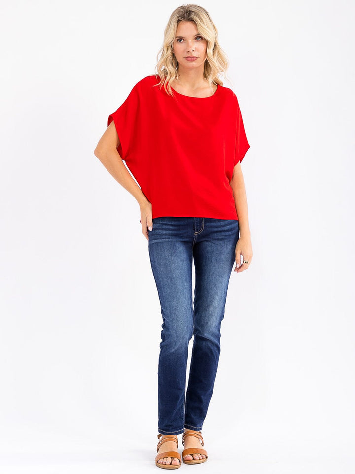 WOMEN'S SHORT SLEEVE HIGH-LOW LOOSE FIT BLOUSE