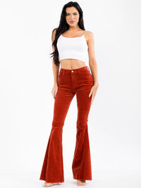 WOMEN'S BUTTON CLOSURE POCKETS BELL LEG CORDUROY PANTS