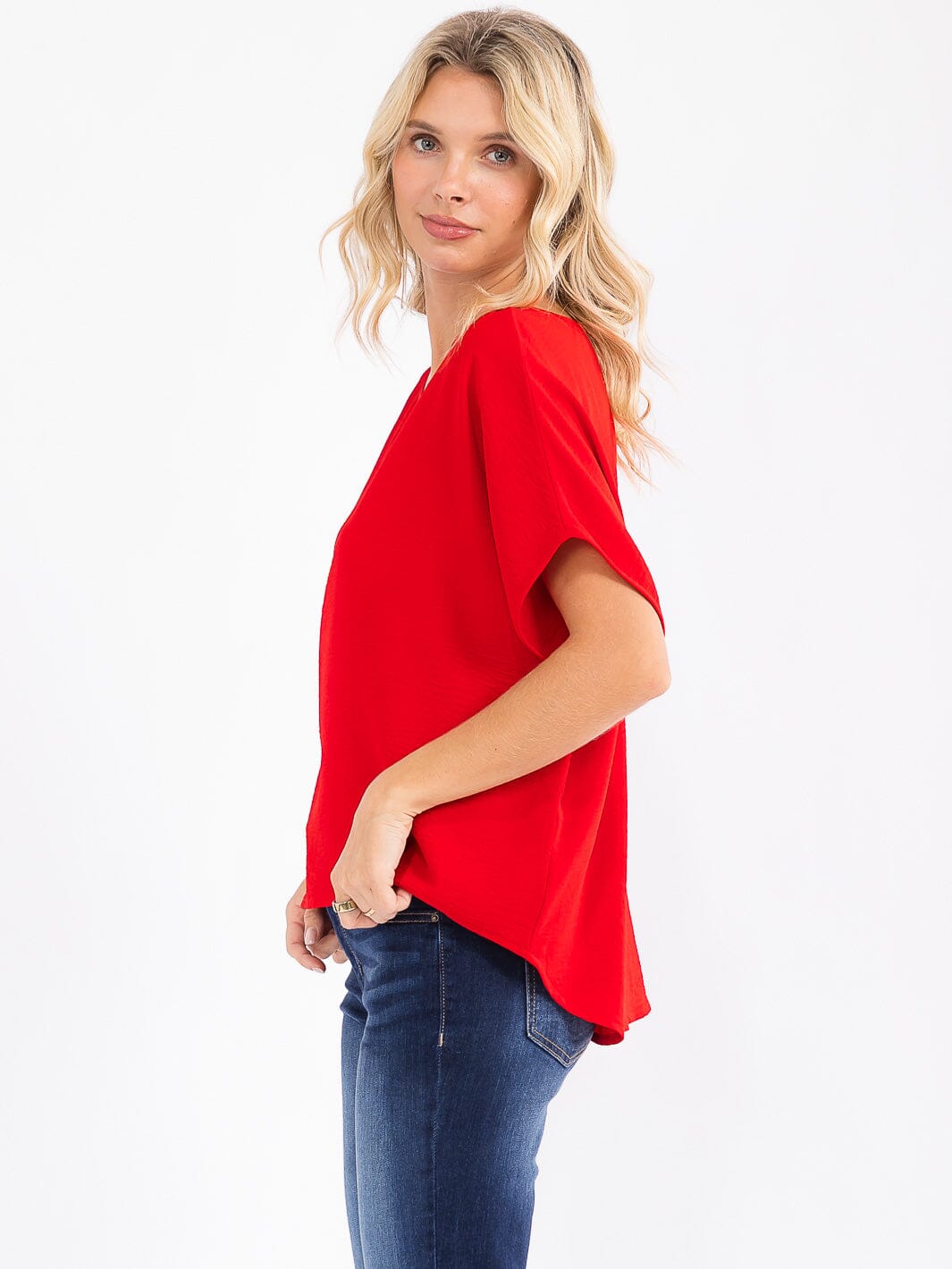 WOMEN'S SHORT SLEEVE HIGH-LOW LOOSE FIT BLOUSE