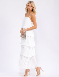 WOMEN'S SLEEVELESS RUFFLE TIERED PLEATED MAXI DRESS