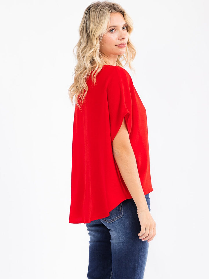 WOMEN'S SHORT SLEEVE HIGH-LOW LOOSE FIT BLOUSE