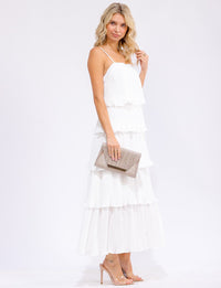 WOMEN'S SLEEVELESS RUFFLE TIERED PLEATED MAXI DRESS