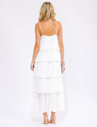 WOMEN'S SLEEVELESS RUFFLE TIERED PLEATED MAXI DRESS