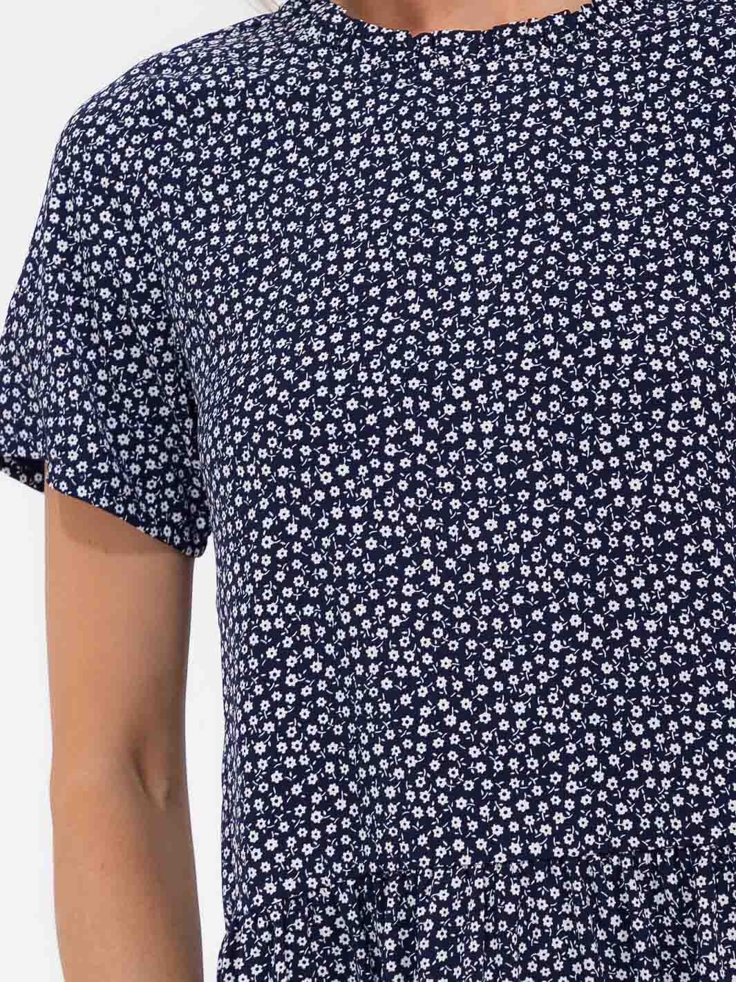 WOMEN'S SHORT SLEEVE FLOWER HIGH-LOW BLOUSE