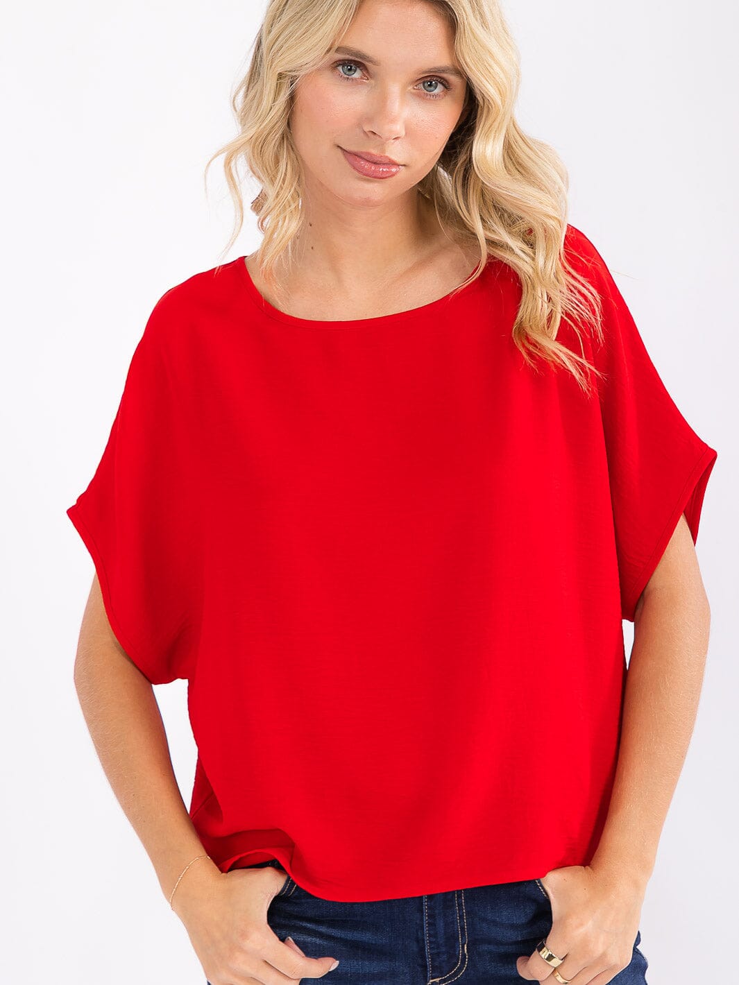 WOMEN'S SHORT SLEEVE HIGH-LOW LOOSE FIT BLOUSE
