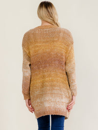 WOMEN'S LONG SLEEVE OPEN FRONT POCKETS COLORBLOCK KNIT CARDIGAN