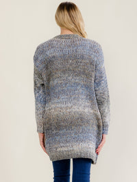 WOMEN'S LONG SLEEVE OPEN FRONT POCKETS COLORBLOCK KNIT CARDIGAN