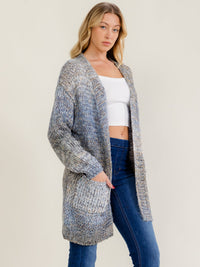 WOMEN'S LONG SLEEVE OPEN FRONT POCKETS COLORBLOCK KNIT CARDIGAN