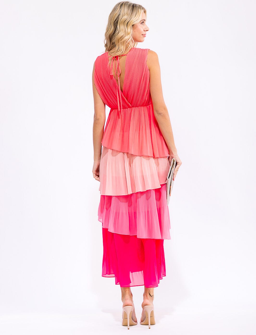 WOMEN'S SLEEVELESS V-NECK RUFFLE TIERED COLORBLOCK MAXI DRESS
