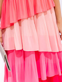 WOMEN'S SLEEVELESS V-NECK RUFFLE TIERED COLORBLOCK MAXI DRESS
